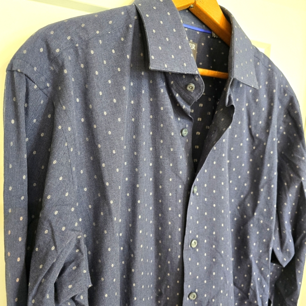Proper Shirtings Business Dress Shirt Mens 16.5 34-35 Long-sleeved Blue Cotton